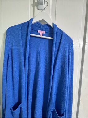 Lilly Pulitzer Ocean Blue Open-Front Women's Cardigan Lightweight with pockets